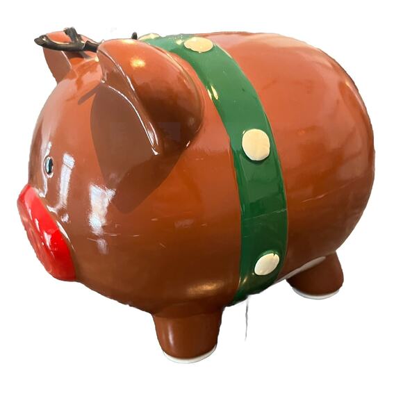 RE Room Essentials Christmas Reindeer Antlers Piggy Coin Deer Holiday Bank RARE - Picture 4 of 9